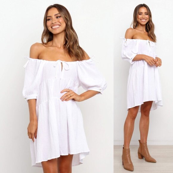 Petal & Pup NEW Hawkins Gauzy Off the Shoulder Mini Dress in White Size 2 XS - Picture 1 of 11